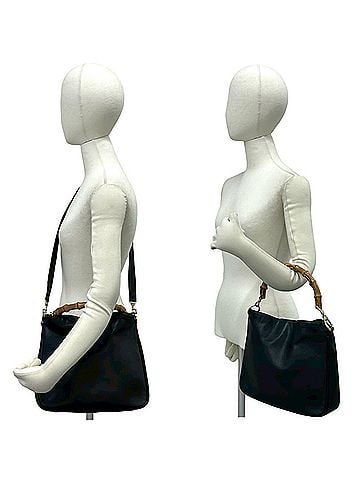 Gucci GUCCI Vintage Bamboo Leather 2-way Handbag/Tote Bag/Shoulder Bag, Black, 84200 (view 2)