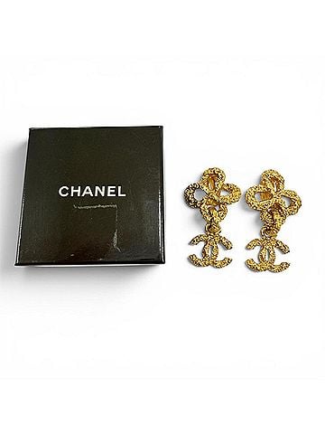Chanel CHANEL Vintage 93A Metal Lava Flower Coco Mark Swing Earrings, Gold, Made in France, Women's, with Box (view 2)