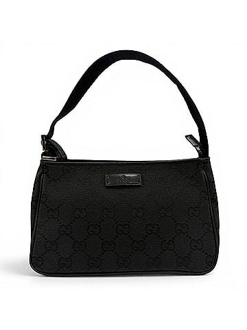 Gucci GUCCI Vintage 106644 GG Canvas Leather Logo Patch Zip Pouch Handbag Black Made in Italy Women's (view 1)