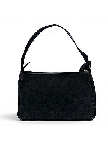 Gucci GUCCI Vintage 106644 GG Canvas Leather Logo Patch Zip Pouch Handbag Black Made in Italy Women's (view 2)
