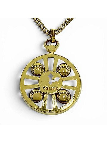 Céline CELINE Vintage Metal Watch Motif Logo Chain Pendant Necklace, Gold, for Women (view 1)