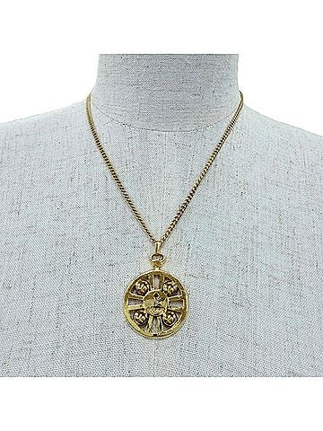 Céline CELINE Vintage Metal Watch Motif Logo Chain Pendant Necklace, Gold, for Women (view 2)