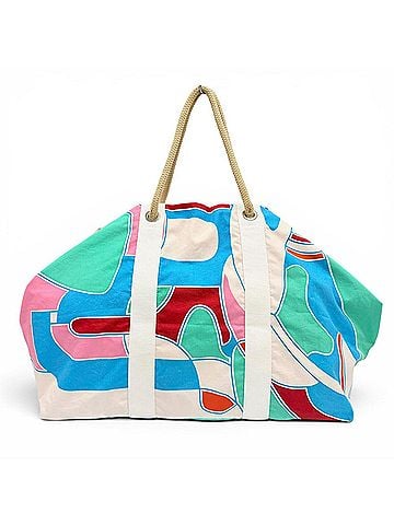 Hermès HERMES Cabas Drapeaux au vent Cotton Canvas Large Tote Bag Beach Multi-color Made in France Women's (view 1)