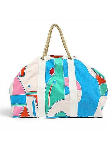 Hermès HERMES Cabas Drapeaux au vent Cotton Canvas Large Tote Bag Beach Multi-color Made in France Women's (view 2)