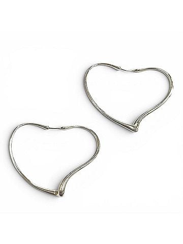 Tiffany & Co. TIFFANY&amp;Co. Tiffany &amp; Co. Elsa Peretti Open Heart Hoop Earrings, Medium, AG925 Silver, Weight 8.9g, Women's, Comes with Box and Dust Bag (view 1)