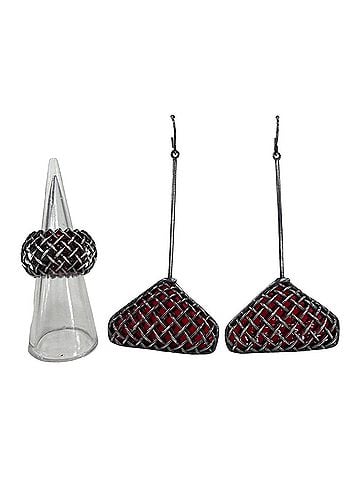 Bottega Veneta BOTTEGA VENETA 925 Sterling Silver Earrings and Ring Set, Red, Made in Italy, Weight 22.7g, Women's, Comes with Box Dust Bag. (view 1)