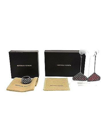 Bottega Veneta BOTTEGA VENETA 925 Sterling Silver Earrings and Ring Set, Red, Made in Italy, Weight 22.7g, Women's, Comes with Box Dust Bag. (view 2)