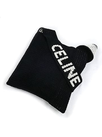 Céline CELINE Logo Crochet Cotton Shoulder Bag, Black x White, 2ADCS817X.38EC, Women's (view 1)