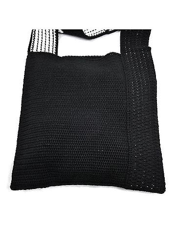 Céline CELINE Logo Crochet Cotton Shoulder Bag, Black x White, 2ADCS817X.38EC, Women's (view 2)