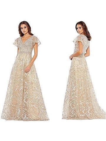 Mac Duggal Beaded &amp; Embroidered Short-Sleeve Gown Active Dress (view 1)