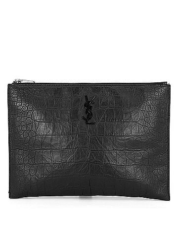 Yves Saint Laurent Yves Saint Laurent Saint Laurent Paris Cassandra Clutch Bag, YSL Zip-closure, Embossed Leather, 453249, Black. Handbag. (view 1)