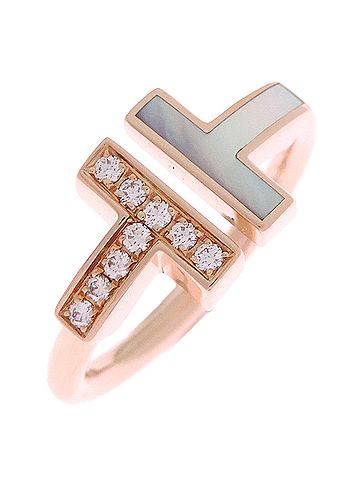Tiffany & Co. Tiffany &amp; Co. T Wire Diamond Mother-of-Pearl Ring #7 Women's/Men's A4511931 750 Pink Gold (view 1)