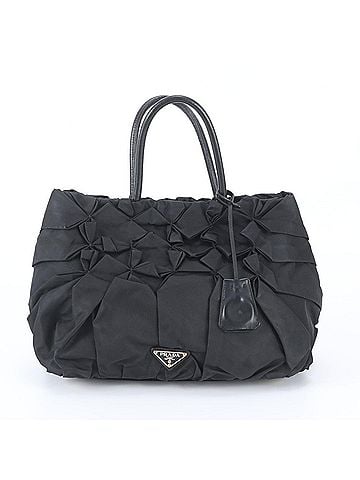 Prada Prada Tessuto Nylon Triangle Logo Leather Tote Bag Handbag Shoulder Black Women's (view 1)