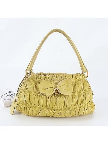 Prada Prada Tessuto Nylon Gathered Ribbon Leather Tote Bag Handbag Shoulder for Women (view 1)