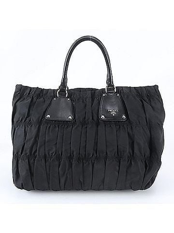 Prada Prada Tessuto Nylon Gathered Leather Tote Bag Handbag Shoulder Black Women's (view 1)