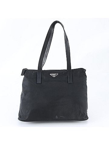 Prada Prada Tessuto Nylon Triangle Logo Leather Tote Bag Handbag Shoulder Black Women's (view 1)