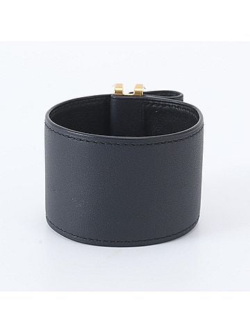Hermès Hermes U stamp, manufactured in 2022, Elan Cuff Leather Bracelet Bangle, Black, Women's Accessory (view 2)