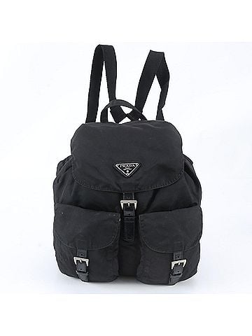 Prada Prada Tessuto Nylon Triangle Logo Leather Backpack Handbag Black Women's (view 1)