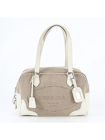 Prada Prada Logo Jacquard Leather Canvas Tote Bag Handbag Shoulder for Women (view 1)