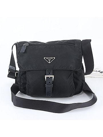 Prada Prada Tessuto Nylon Triangle Logo Leather Shoulder Bag Handbag Black Women's (view 1)