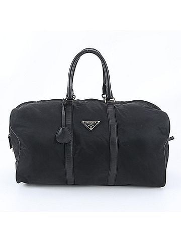 Prada Prada Tessuto Nylon Triangle Logo Leather Boston Handbag Tote Bag Black Men's (view 1)