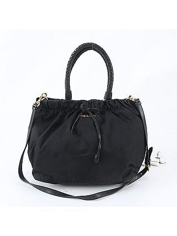 Prada Prada Tessuto Nylon Ribbon Leather 2-Way Shoulder Bag/Tote Bag, Black, Women's (view 1)