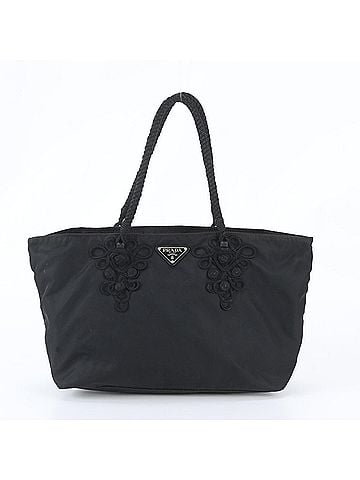 Prada Prada Tessuto Nylon Triangle Logo Leather Tote Bag Handbag Shoulder Black Women's (view 1)