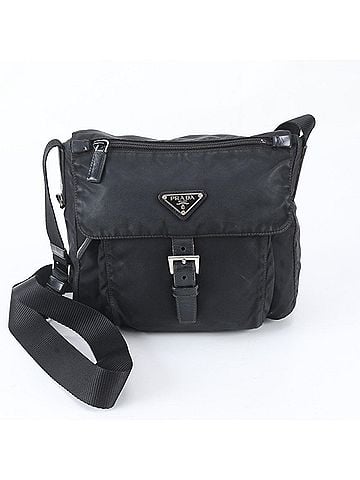Prada Prada Tessuto Nylon Triangle Logo Leather Shoulder Bag, Black, Women's (view 1)