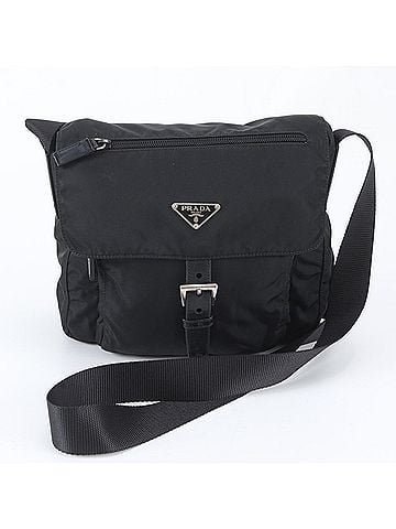 Prada Prada Tessuto Nylon Triangle Logo Leather Shoulder Bag, Black, Women's (view 1)
