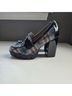 Betsey Johnson 100% Polyurethane Plaid Black Blue Silver Heels Size 6 1/2 - photo 5
