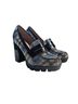 Betsey Johnson 100% Polyurethane Plaid Black Blue Silver Heels Size 6 1/2 - photo 1