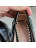 Betsey Johnson 100% Polyurethane Plaid Black Blue Silver Heels Size 6 1/2 - photo 8