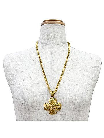 Chanel CHANEL Vintage 96A Coco Mark Heart Motif Four-Leaf Clover Chain Necklace Pendant Accessory Gold Made in France Women's (view 2)