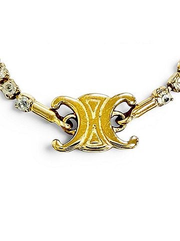 Céline CELINE Triomphe Sparkle Rhinestone Necklace, Gold, Made in Italy, Women's, Comes with Box and Dust Bag. (view 1)