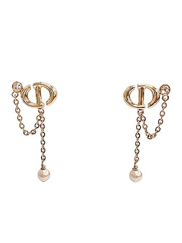 Christian Dior Christian Dior CD Navy Rhinestone Pearl Swing Earrings, Gold, Women's, with Box and Dust Bag. (Pair) (view 1)