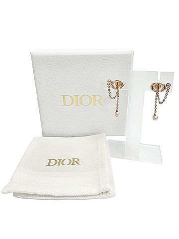 Christian Dior Christian Dior CD Navy Rhinestone Pearl Swing Earrings, Gold, Women's, with Box and Dust Bag. (Pair) (view 2)