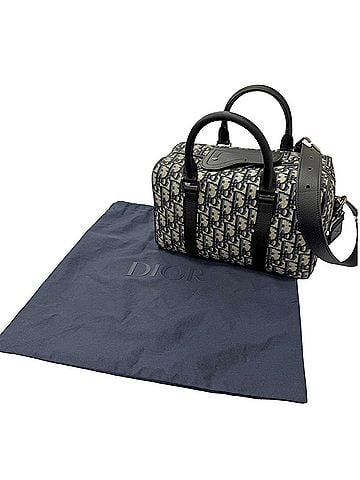 Dior Homme DIOR Homme 1ADDU114 Lango 26 Leather Oblique Jacquard Saddle 2-Way Shoulder Bag, Beige/Navy, Made in Italy, Men's, with Dust Bag (view 2)