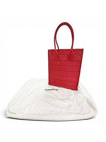 Salvatore Ferragamo Salvatore Ferragamo FERRAGAMO 213986 Front Logo Leather Grosgrain Square Tote Bag Red Made in Italy Women's with Dust (view 2)