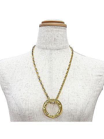 Céline CELINE Vintage Circle Logo Design Chain Necklace Pendant Accessory Gold Made in Italy Women's (view 2)