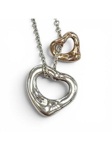 Tiffany & Co. TIFFANY&amp;Co. Tiffany Elsa Peretti Open Heart Pendant 925 750 (PG) Current Model Double Extra Mini Necklace Silver Rose Gold Weight 2.5g Women's Comes with Box and Dust Bag (view 1)