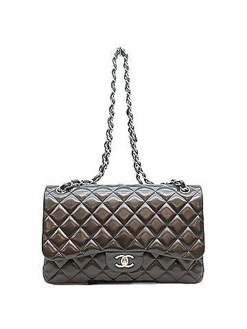 Chanel CHANEL A58600 Black Lambskin Silver Hardware Double Flap Large Matelassé 30 Shoulder Bag Women's (view 1)