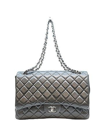 Chanel CHANEL Lambskin Single Flap Large Matelassé 34 Maxi Shoulder Bag, Black with Silver Hardware, Women's (view 1)