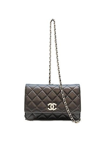 Chanel CHANEL A33814 Lambskin Coco Pearl Matelassé Chain Wallet Shoulder Bag Black Gold Hardware Women's (view 1)