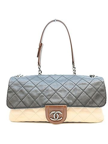 Chanel CHANEL Black x Beige Bicolor Calfskin East West Matelassé Chain Shoulder Bag with Silver Hardware - Women's (view 1)