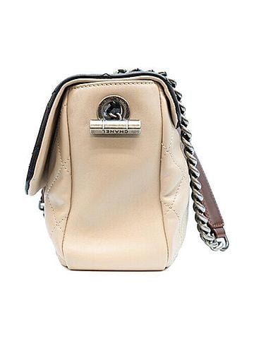 Chanel CHANEL Black x Beige Bicolor Calfskin East West Matelassé Chain Shoulder Bag with Silver Hardware - Women's (view 2)