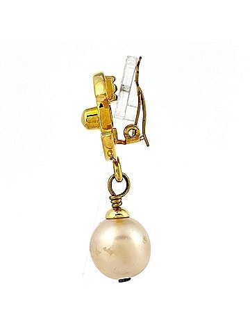 Chanel Chanel earrings, Coco Mark, turnlock, swing, GP, faux pearl, gold, women's. (view 2)