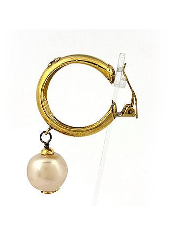 Chanel Chanel earrings, Coco Mark hoop swing, GP faux pearl, gold, women's. (view 2)