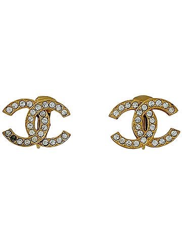 Chanel Chanel earrings, Coco Mark design, GP (gold plated), rhinestones, gold, for women. (view 1)