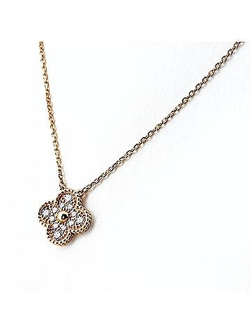 Van Cleef & Arpels Van Cleef &amp; Arpels Vintage Alhambra Necklace, Pink Gold (PG), Pendant, Small Diamonds, 750 Diamond Women's. (view 1)