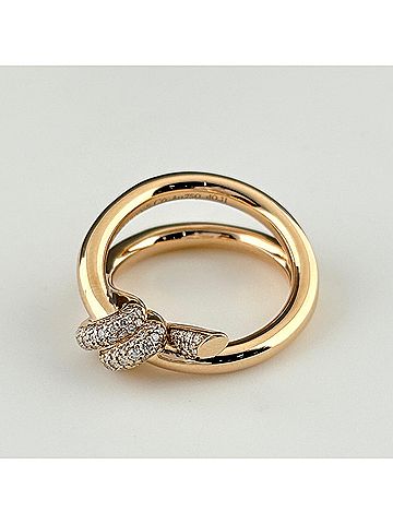 Tiffany & Co. Tiffany &amp; Co. Knot Double Row Diamond Ring, Pink Gold (PG), 750 Women's Ring with Small Diamonds (view 2)